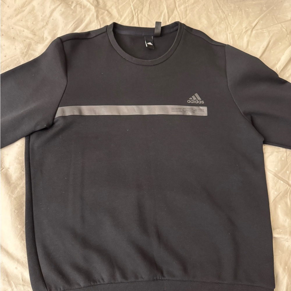 Adidas Black Crewneck Sweater with Subtle Stripe